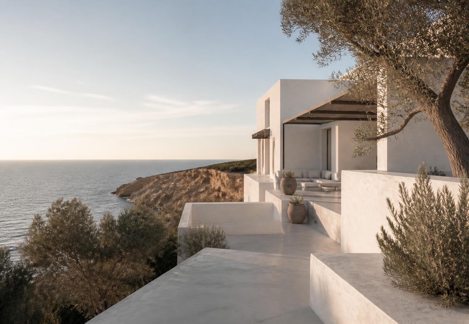 Whitewashed coastal villa on a cliff above the Atlantic